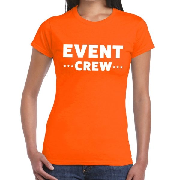 Event crew / personeel tekst t-shirt oranje dames