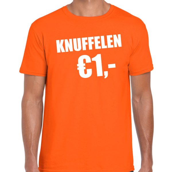 Koningsdag t-shirt knuffelen 1 euro oranje voor heren